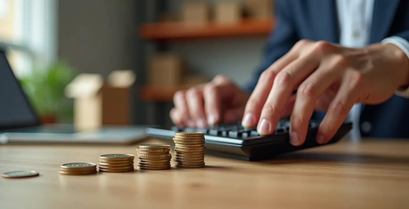 Mains d'entrepreneur analysant des graphiques de rentabilité sur bureau en bois